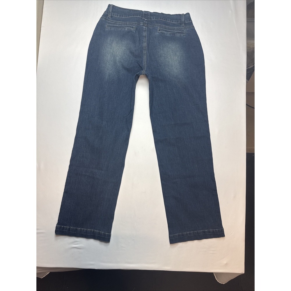 Flamingals Womens Wide Leg Jeans Dark Wash Double Button Stretch Denim Size M - Picture 7 of 10